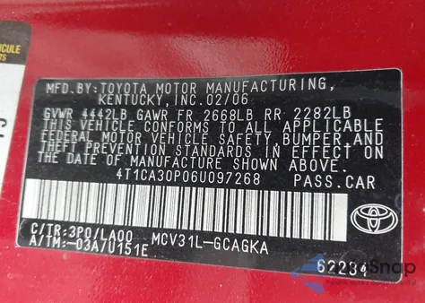 2006 Toyota Camry Solara Sle V6 from USA, damaged, VIN 4T1CA30P06U097268